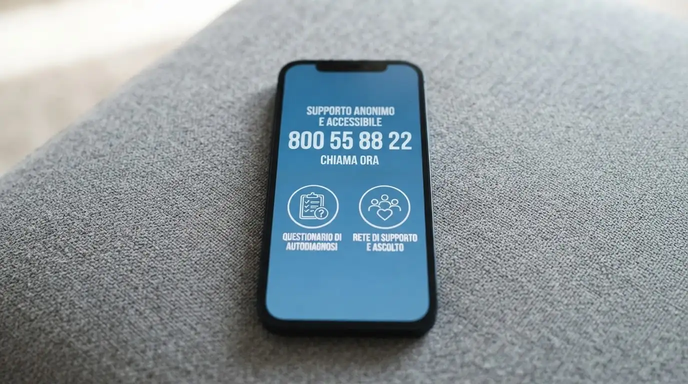 Un telefono con il numero 800 55 88 22 in primo piano e le icone dei test SOGS e PGSI sullo sfondo