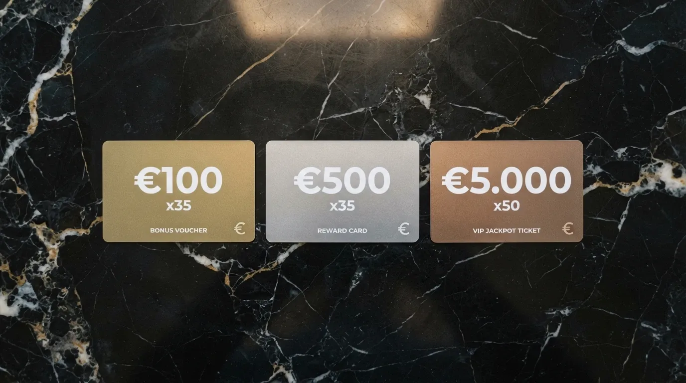 Tre carte bonus affiancate con importi in euro e condizioni di wagering in evidenza