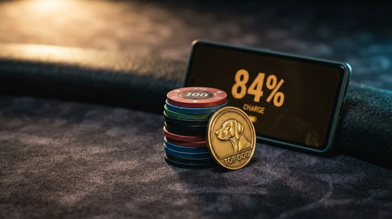 Una pila di fiches colorate con il simbolo di Dogecoin accanto alla scritta «Bonus 200%-500%» su sfondo scuro