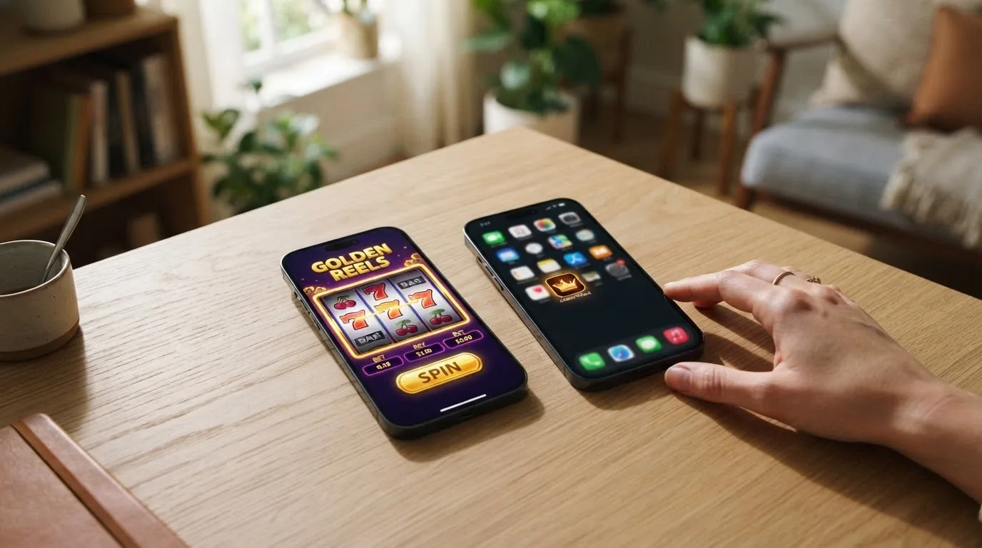 Uno smartphone che mostra la schermata di un casinò ADM in versione mobile con l'attivazione dei giri gratis, accanto a un secondo telefono con l'icona dell'app dedicata