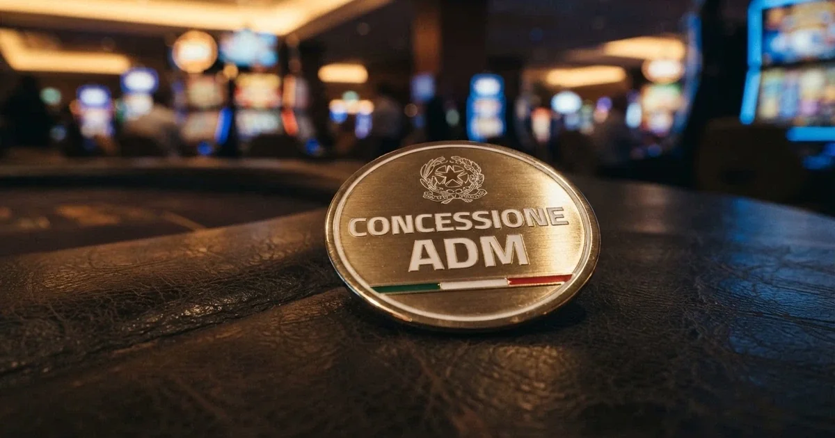 Il logo dell'Agenzia delle Dogane e dei Monopoli su un badge digitale con la scritta «Concessione ADM»