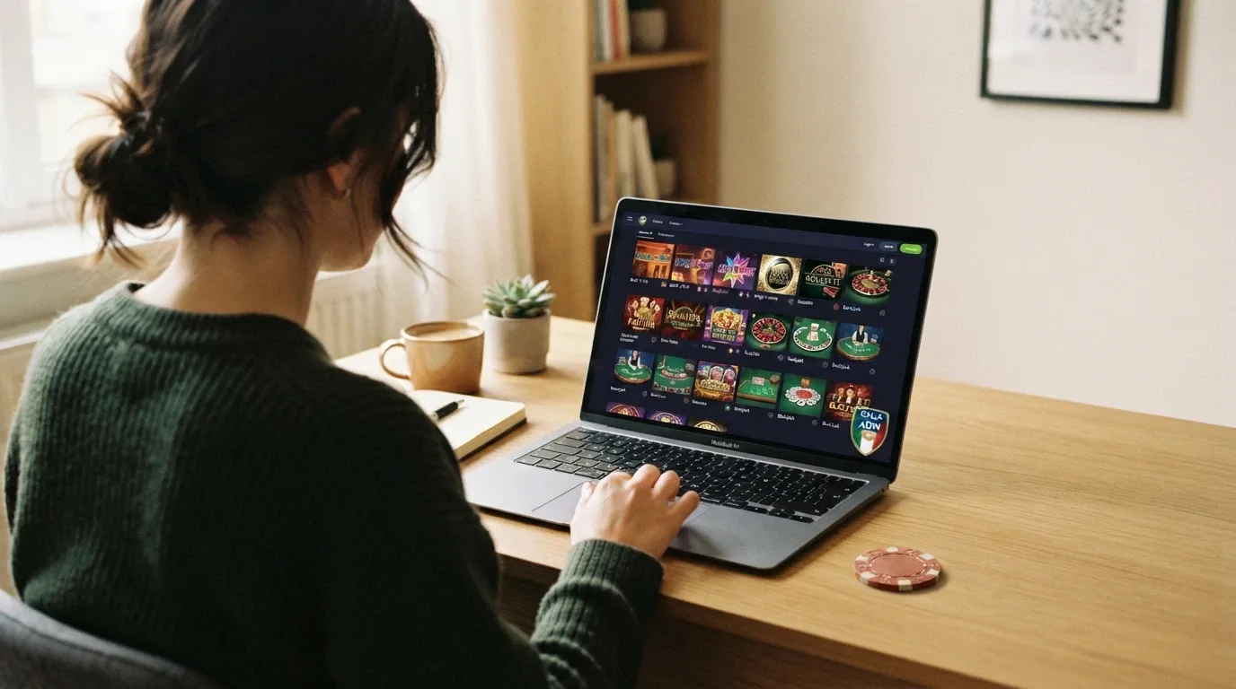 Una tabella comparativa stilizzata con le icone dei casinò ADM recensiti e il simbolo della licenza italiana in evidenza