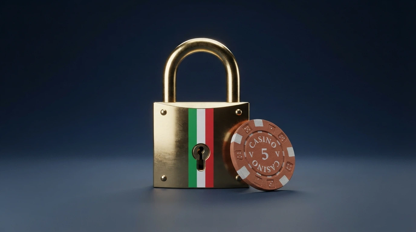 Il logo ufficiale dell'ADM (Agenzia delle Dogane e dei Monopoli) accanto a un'icona di lucchetto su uno sfondo con i colori della bandiera italiana