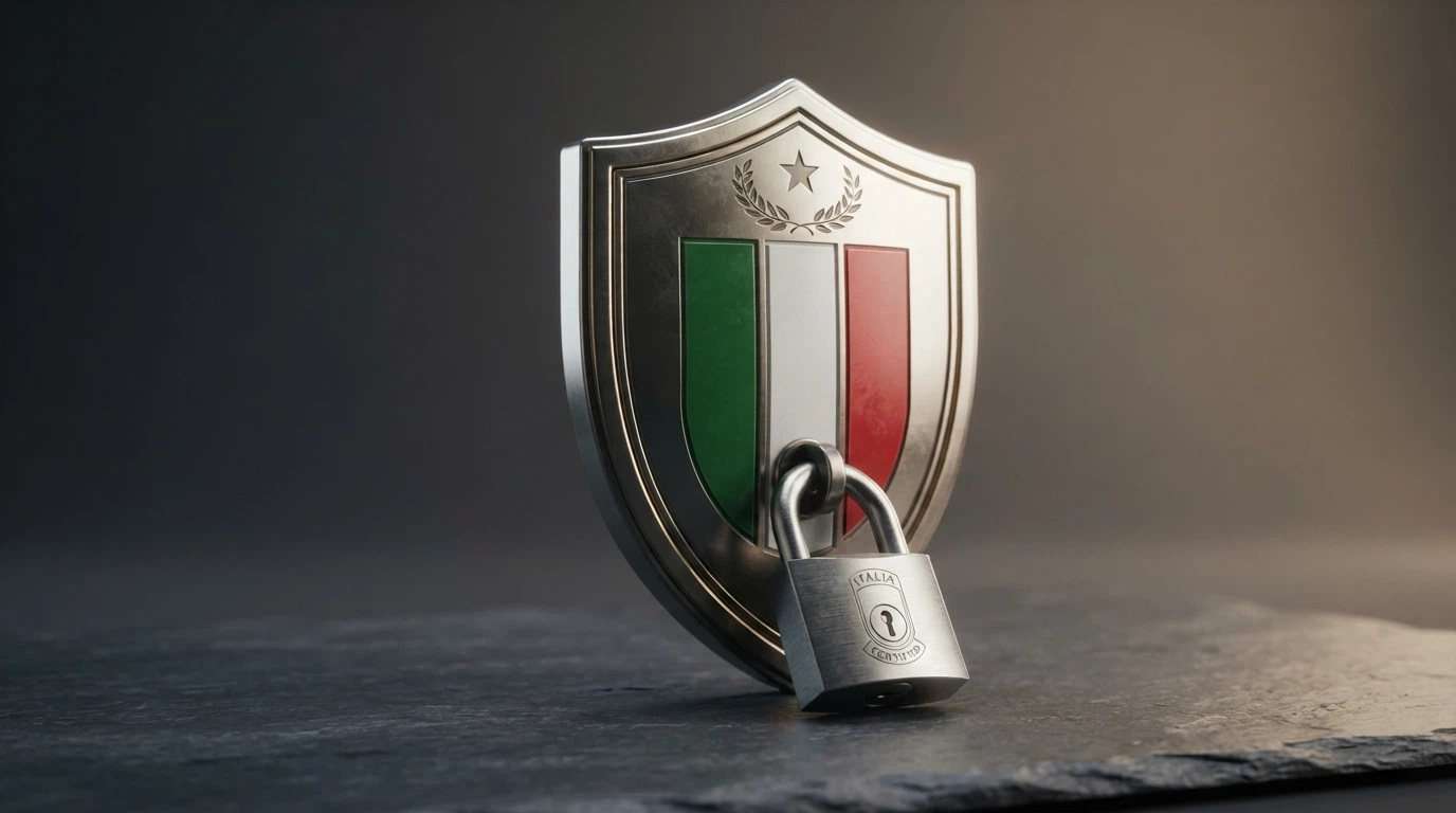 Il logo dell'Agenzia delle Dogane e dei Monopoli accanto a un documento ufficiale e alla bandiera italiana