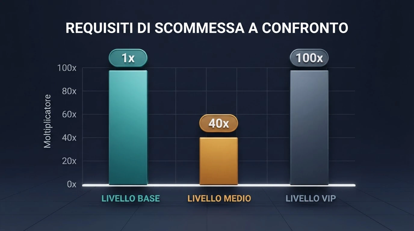 Tabella che elenca i dieci casinò ADM con il rispettivo wagering, validità del bonus e cap massimo al prelievo per ciascuna offerta di giri gratis senza deposito