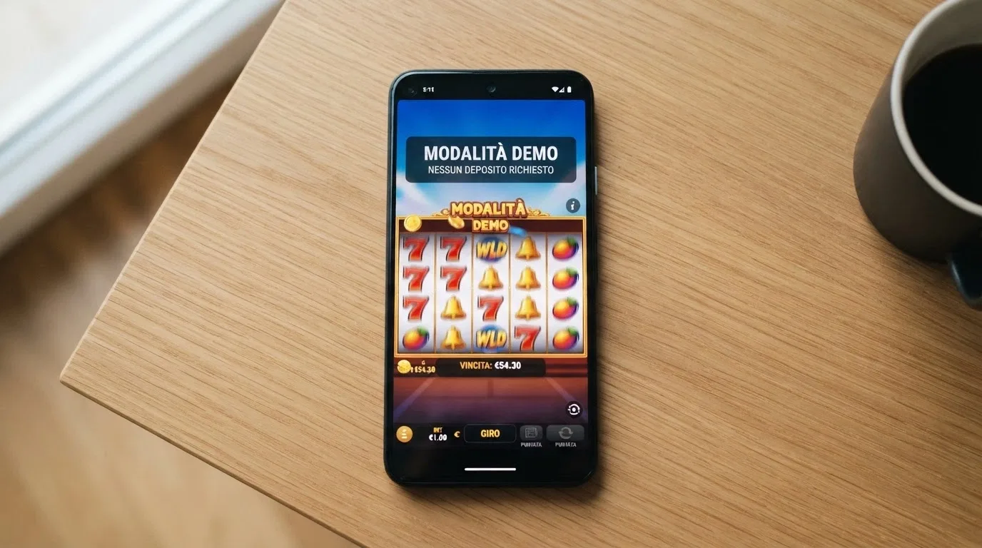 Uno smartphone con una slot in esecuzione e l'indicatore «modalità demo — nessun deposito richiesto»