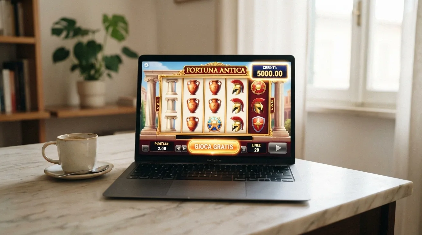 Una slot machine online in modalità prova con il contatore dei crediti virtuali ben visibile e il pulsante «Gioca gratis» sullo sfondo