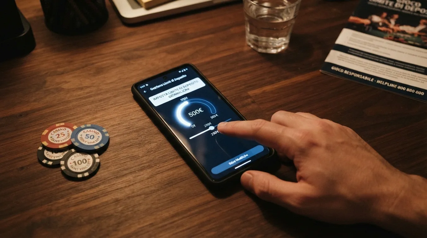 L'interfaccia di impostazione dei limiti di deposito nell'area personale di un casinò ADM, con il Telefono Verde in sovrimpressione