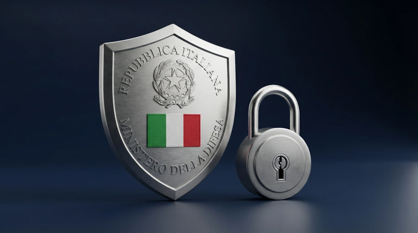 Il logo ADM visibile su uno schermo di computer, affiancato da un lucchetto stilizzato e dalla bandiera italiana in tono istituzionale