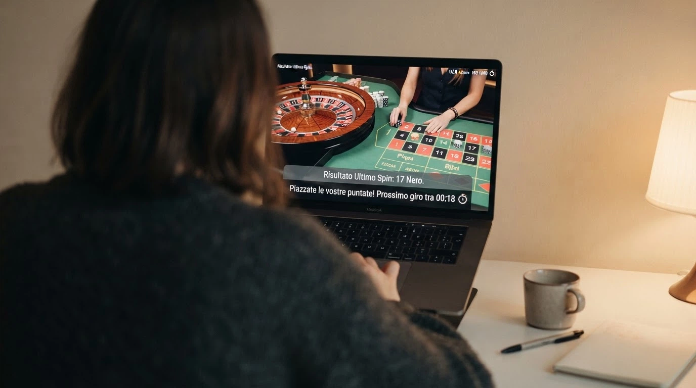 L'interfaccia di un tavolo live di roulette in modalità demo con un messaggio che indica la necessità di accedere con conto gioco