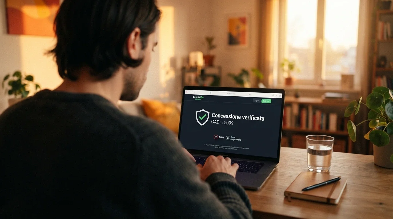 Il logo ADM e il numero di concessione nel footer di un casinò online autorizzato