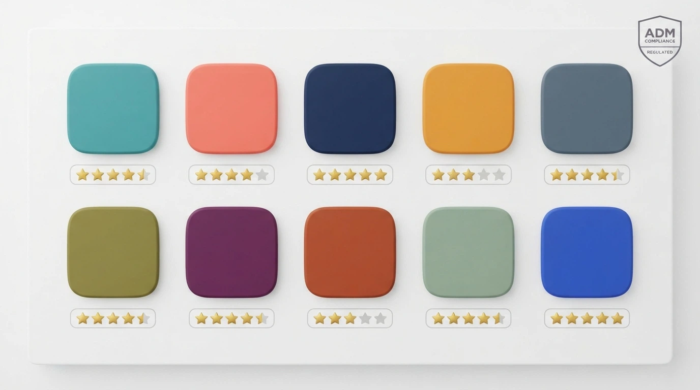 Una griglia di icone delle app casinò ordinate per valutazione, con il logo ADM visibile su ciascuna