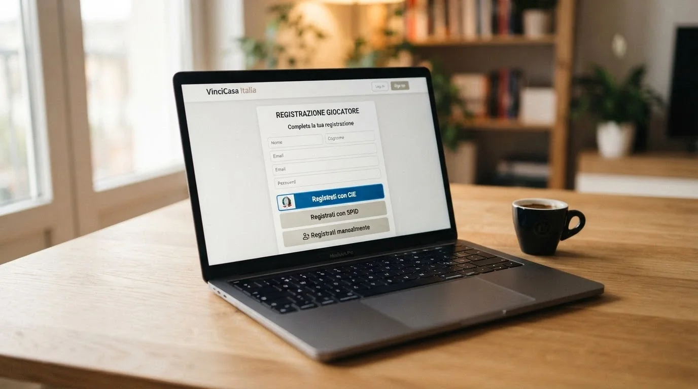 Schermata di un casinò online con il pulsante «Registrati con CIE» in evidenza accanto alle altre opzioni di registrazione