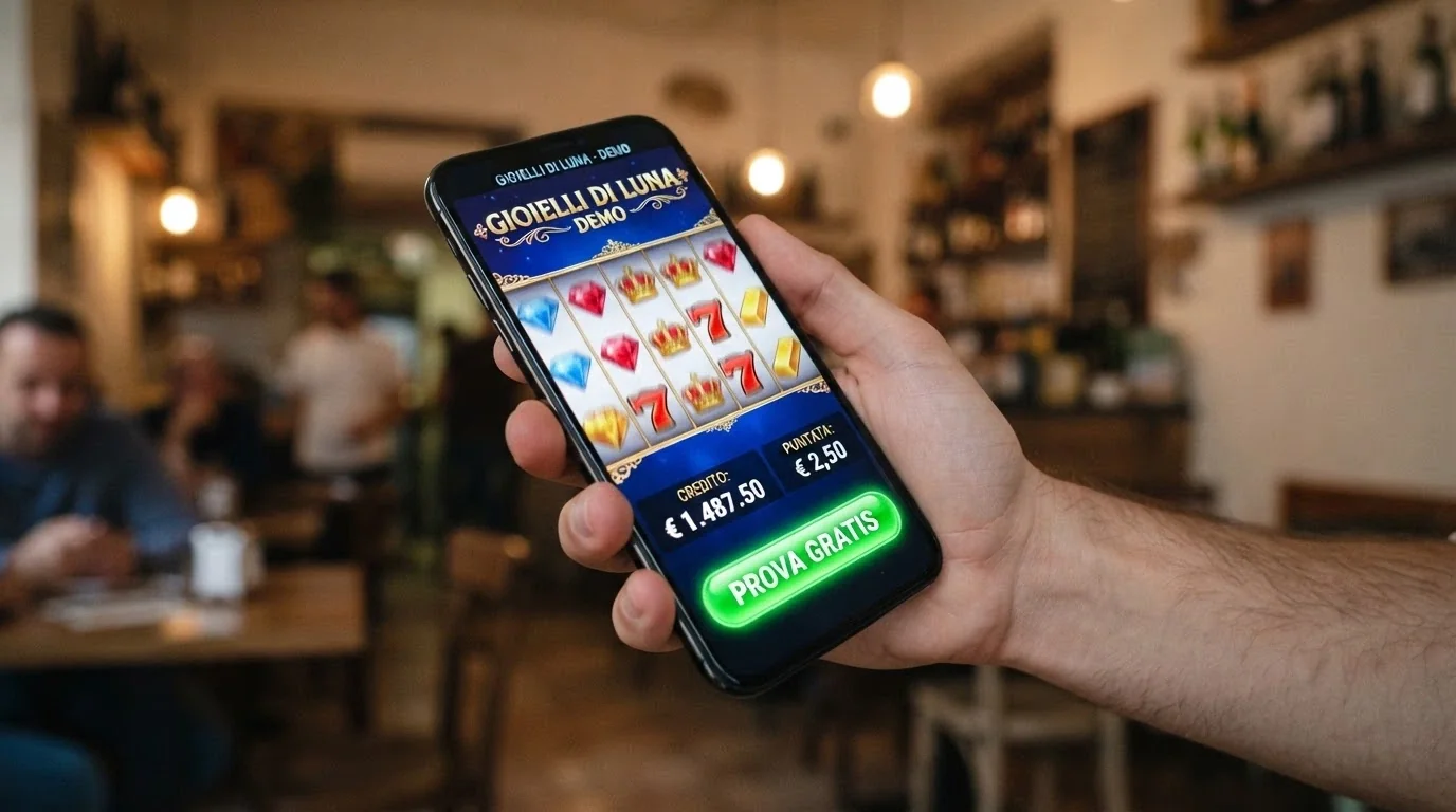 Schermata di una slot con jackpot in modalità demo, con il saldo in crediti virtuali e il pulsante «prova gratis» in evidenza