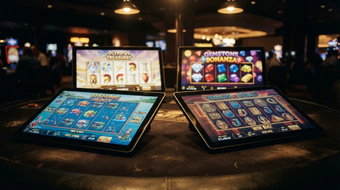 Copertine di Big Bass Bonanza, Book of Dead, Gates of Olympus e Starburst — le quattro slot più ricorrenti nei pacchetti di giri gratis dei casinò ADM