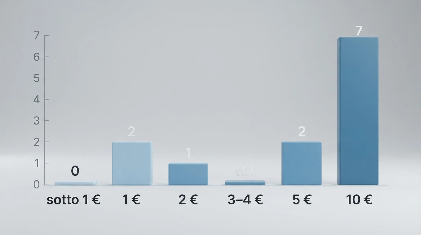Una scala grafica con le sei soglie di deposito (da sotto 1 € a 20 €) e il numero di operatori ADM disponibili per ciascuna